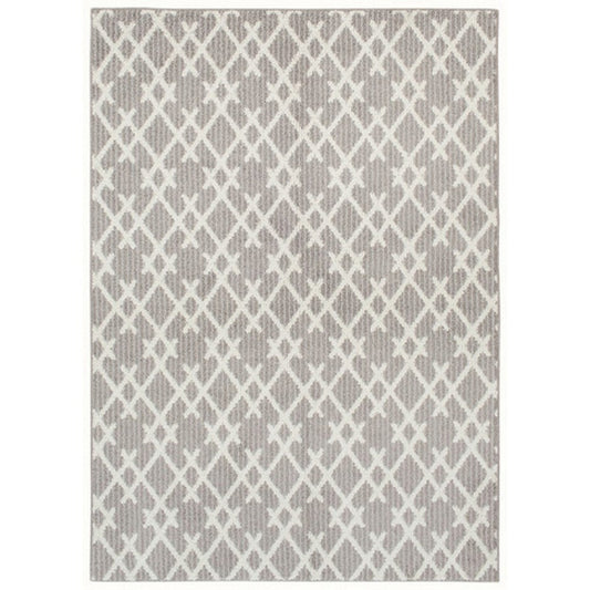 5 x 7 Fabric Floor Area Rug, Diamond, Symmetrical, Medium, Gray, Ivory By Casagear Home