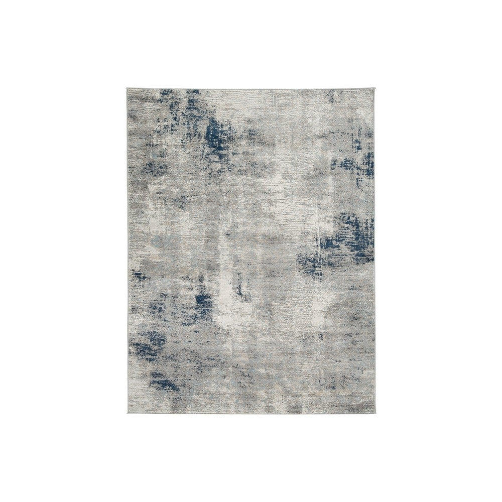 Vin 8 x 10 intage Floor Area Rug, 8mm Pile, Large, Washed Gray, Blue Ivory By Casagear Home