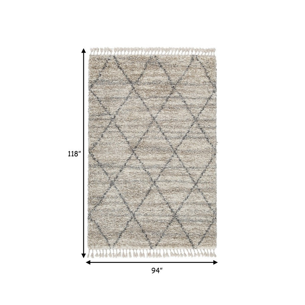 8 x 10 Modern Tassel Area Rug Wide Diamond Design Soft Fabric Beige Gray By Casagear Home BM280218