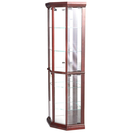 China Curio Cabinet | 71" | Corner | 4 Doors | Cherry Brown