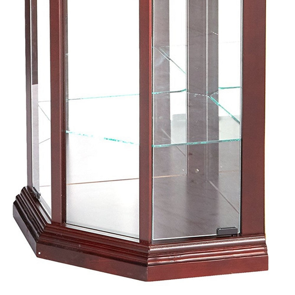 71 Inch China Curio Corner Cabinet 4 Door 5 Shelves Wood Cherry Brown By Casagear Home BM280251