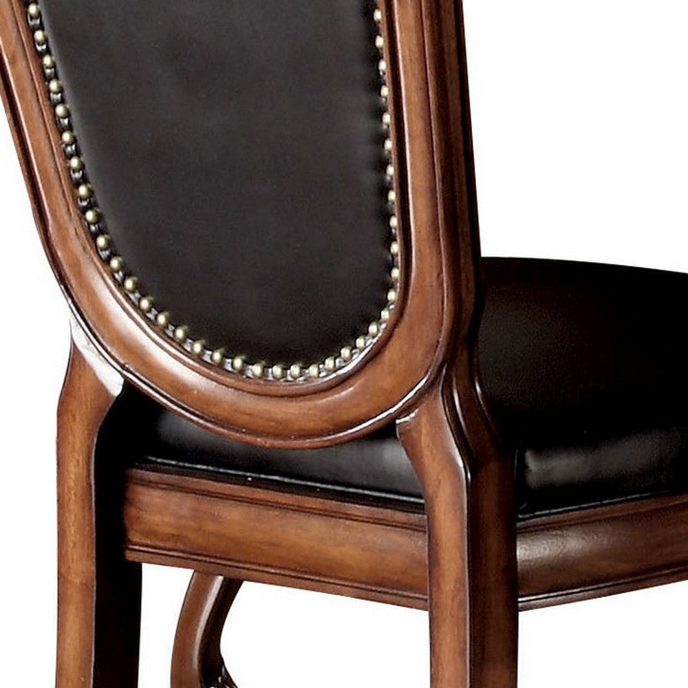 Loki 28 Inch Dining Chair Nailhead Trim Faux Leather Set of 2 Brown By Casagear Home BM280261