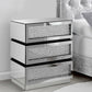 Pali 32 Inch Modern Nightstand Dresser Table, Faux Crystals, Mirror, Silver By Casagear Home