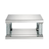 Pali 36 Inch Rectangular Coffee Table, Mirrored, Faux Crystal Inlay, Silver By Casagear Home