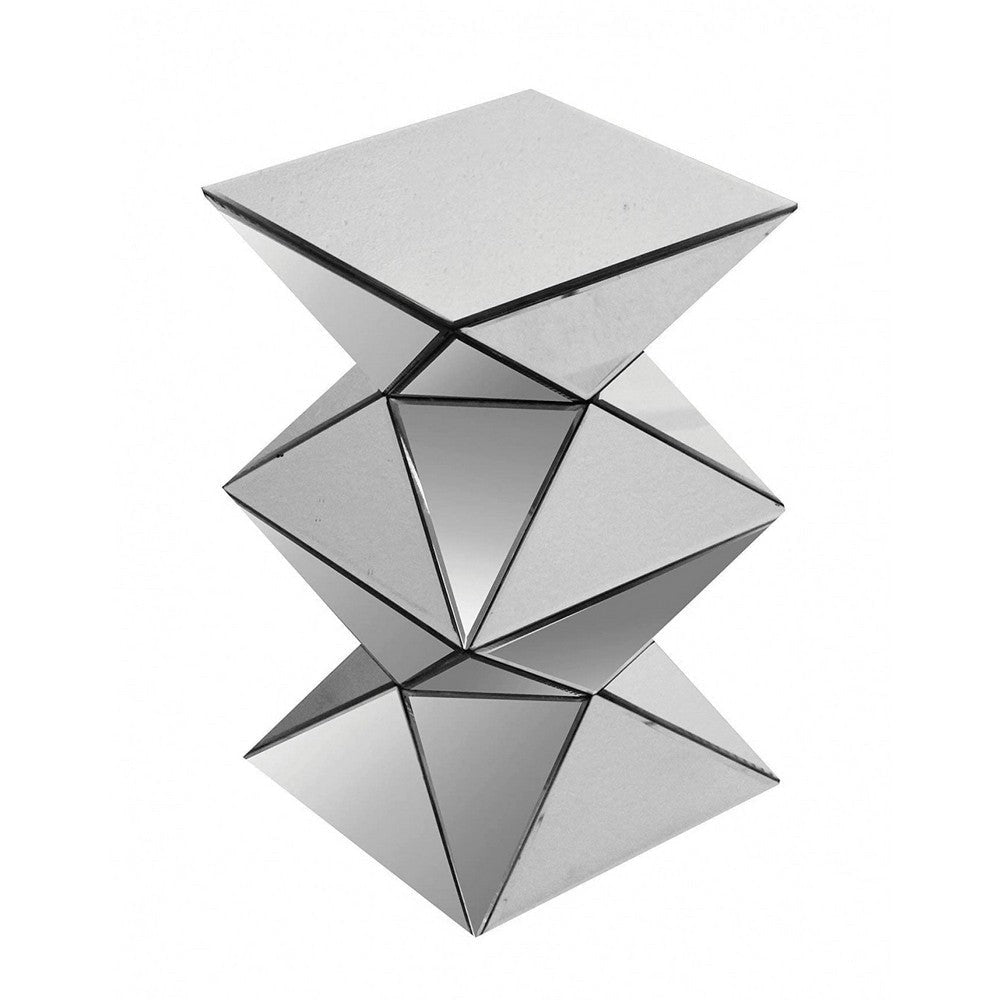 End Table | 20" | Mirror Top | Geometric Pedestal Base | Silver