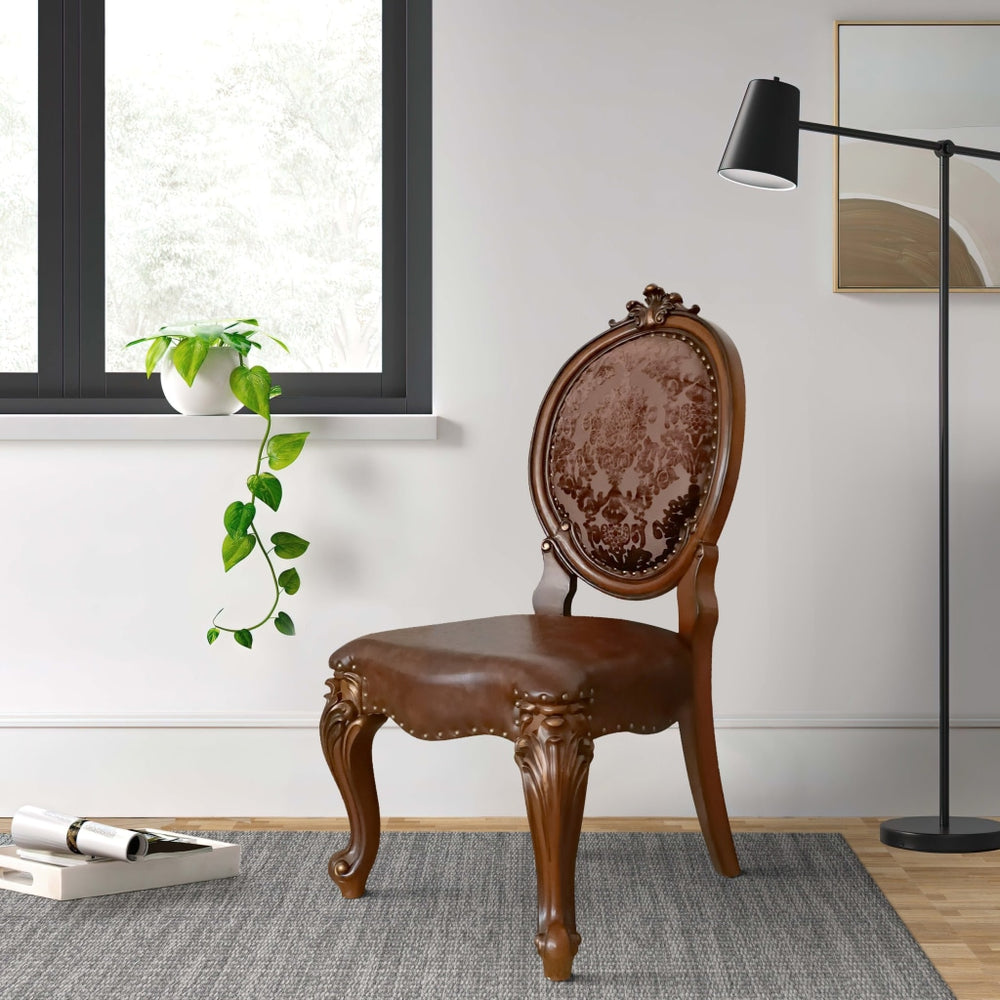 Kai Dining Chair | 25" | Scrolled Legs | Tufted | Set of 2 | Brown
