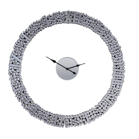 Wall Clock | 39" | Analog | Faux Gem Inlay | Silver