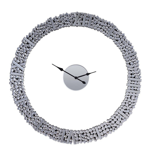 39 Inch Modern Analog Wall Clock, Faux Gem Inlay, Quartz, Silver By Casagear Home