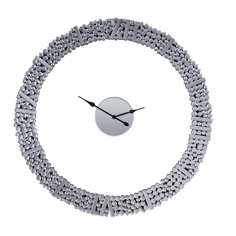 Wall Clock | 39" | Analog | Faux Gem Inlay | Silver