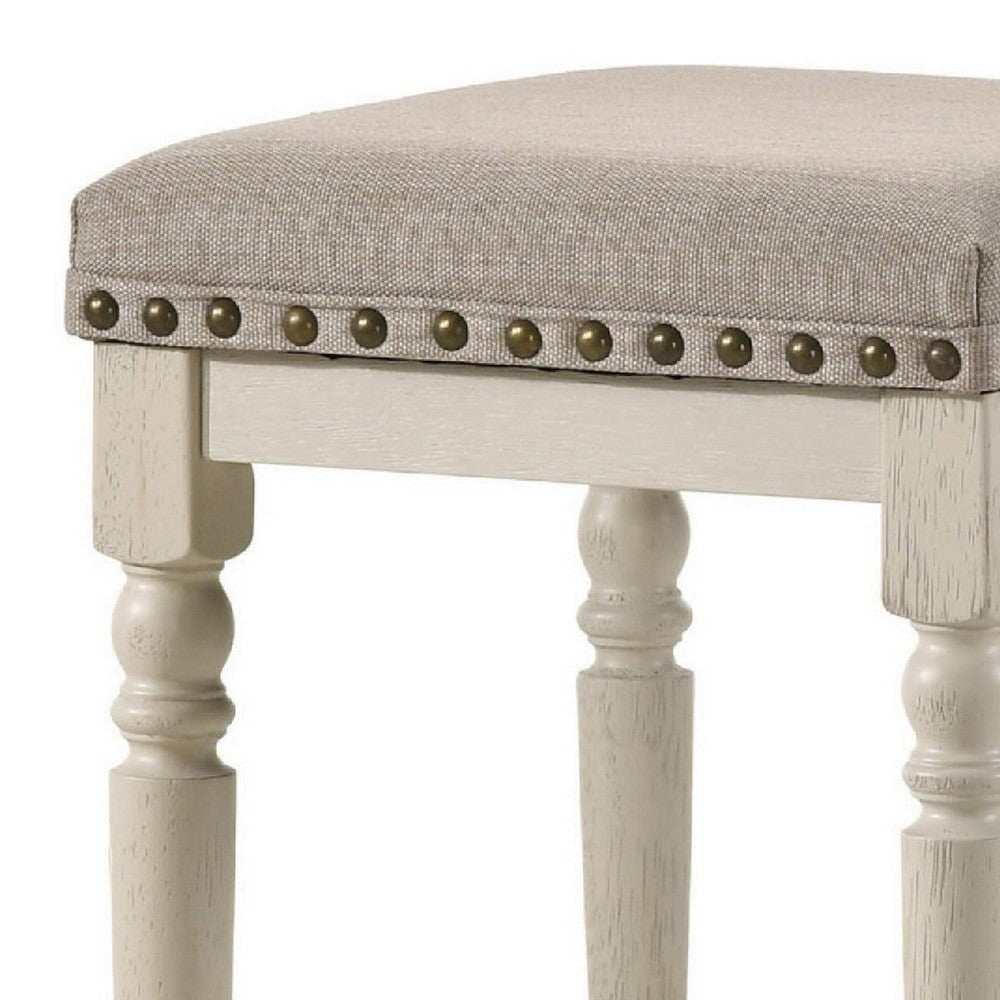 24 Inch Counter Height Stool Luxe Nailhead Trim Set of 2 Antique White By Casagear Home BM280303