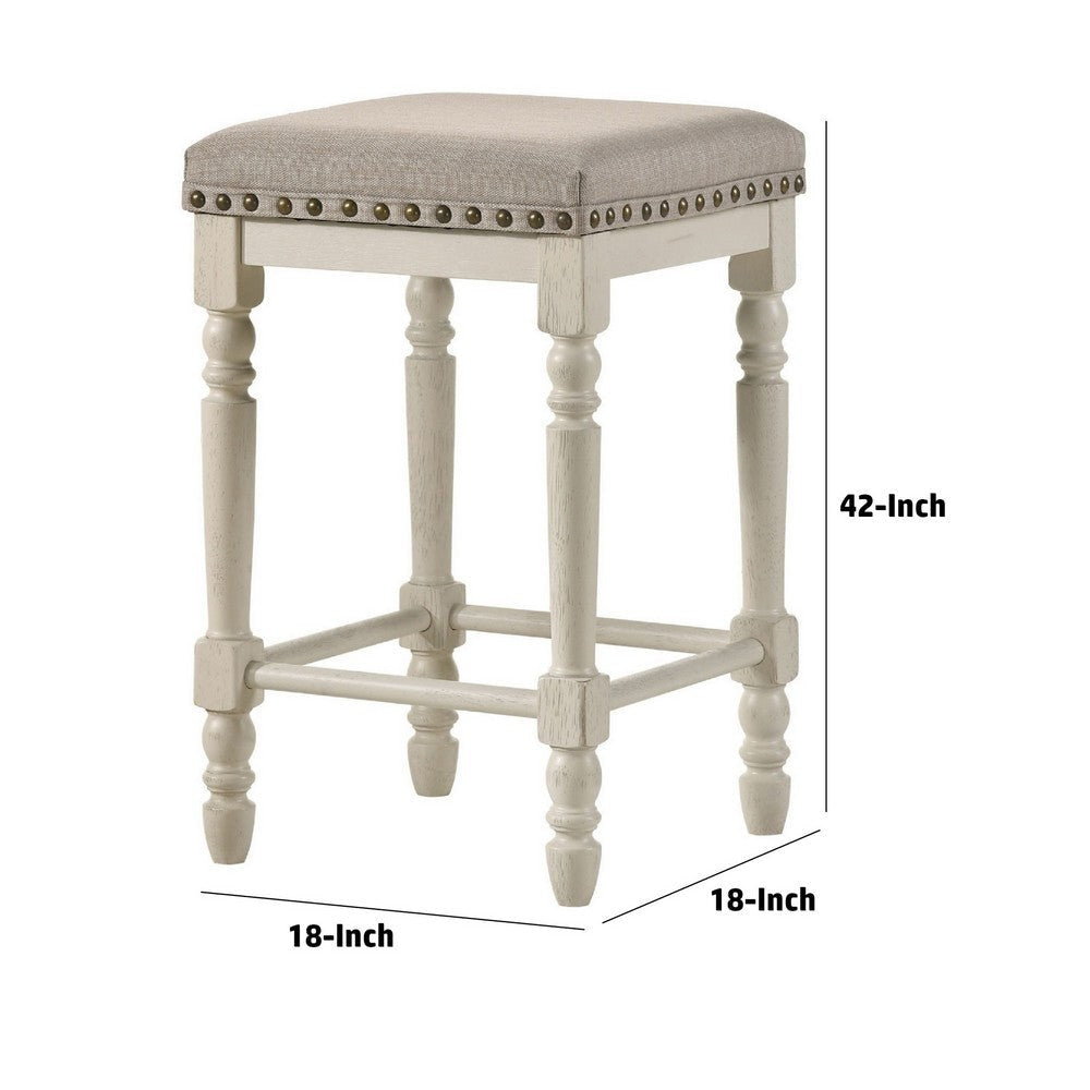 24 Inch Counter Height Stool Luxe Nailhead Trim Set of 2 Antique White By Casagear Home BM280303
