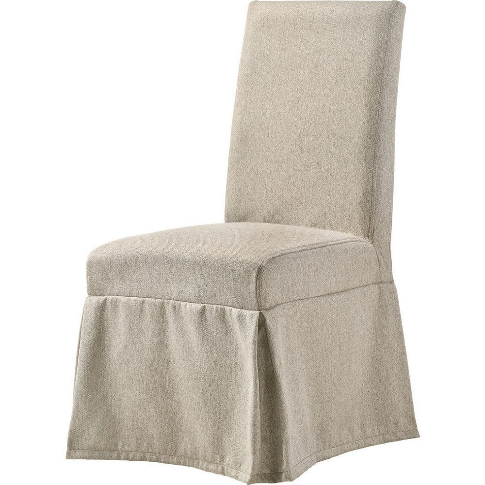 18 Inch Modern Fabric Skirted Dining Chair, Rubberwood, Set of 2, Beige By Casagear Home