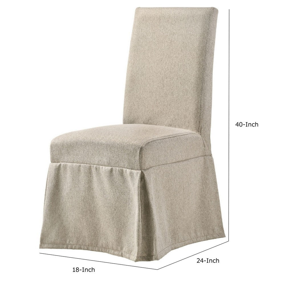 18 Inch Modern Fabric Skirted Dining Chair Rubberwood Set of 2 Beige By Casagear Home BM280304