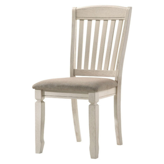 18 Inch Dining Chair, Fabric Padded Seat, Slatted, Set of 2, Antique White By Casagear Home