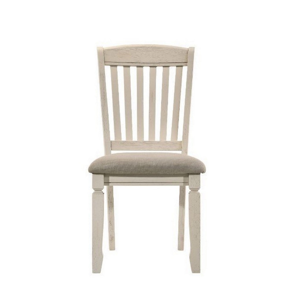 18 Inch Dining Chair Fabric Padded Seat Slatted Set of 2 Antique White By Casagear Home BM280305