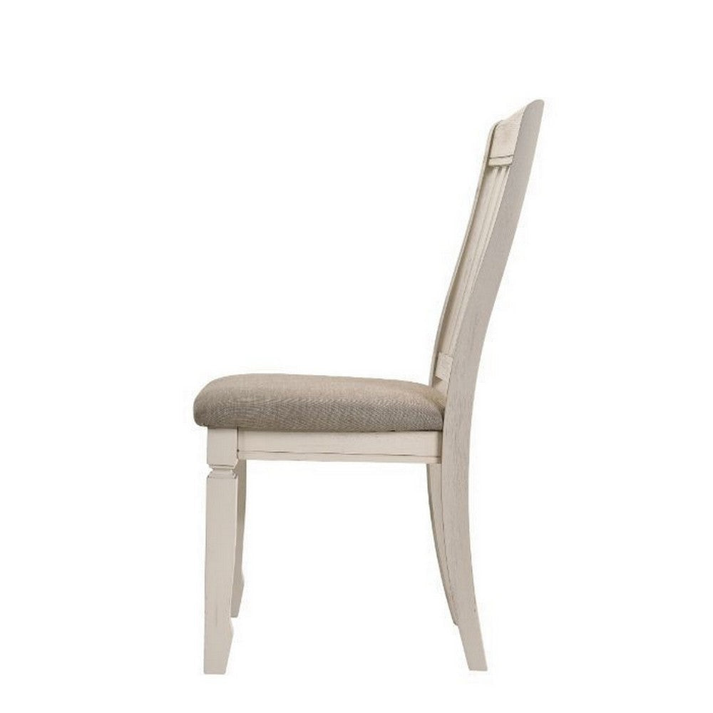 18 Inch Dining Chair Fabric Padded Seat Slatted Set of 2 Antique White By Casagear Home BM280305