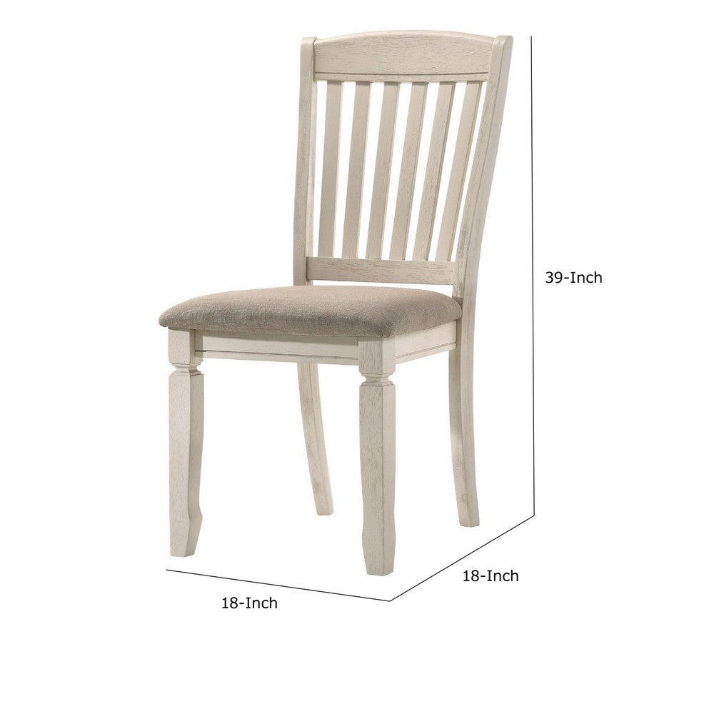 18 Inch Dining Chair Fabric Padded Seat Slatted Set of 2 Antique White By Casagear Home BM280305