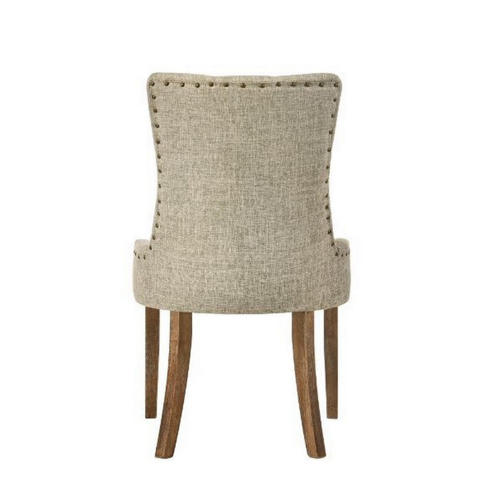 24 Inch Solid Wood Dining Chair Tufted Back Fabric Set of 2 Beige By Casagear Home BM280321