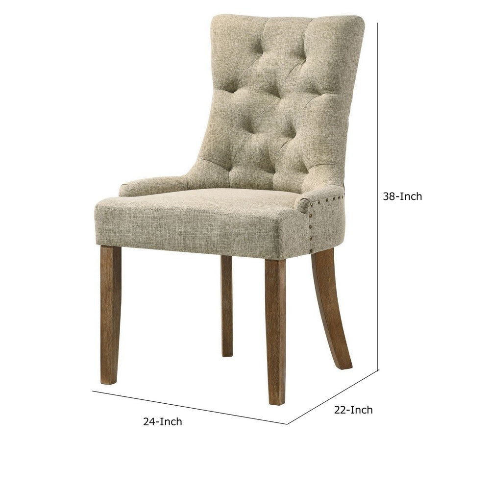 24 Inch Solid Wood Dining Chair Tufted Back Fabric Set of 2 Beige By Casagear Home BM280321