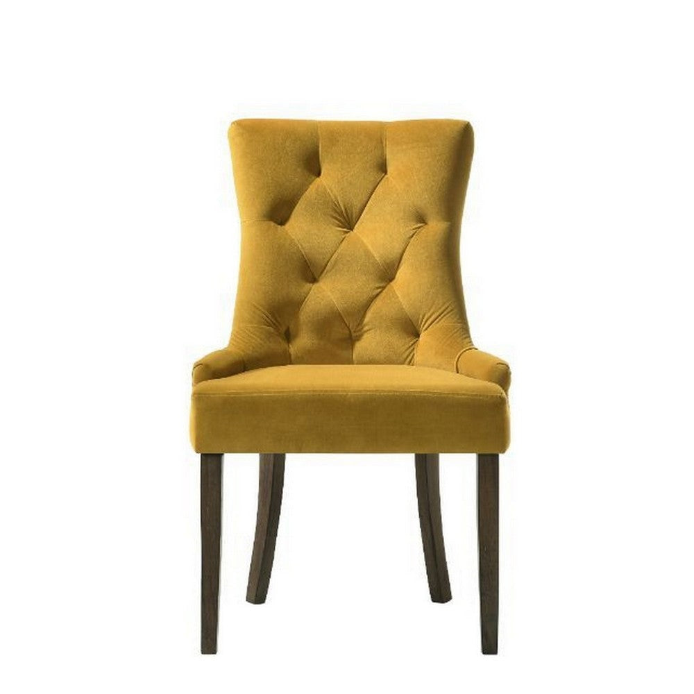 Esme 24 Inch Solid Wood Dining Chair Velvet Tufted Set of 2 Yellow By Casagear Home BM280322