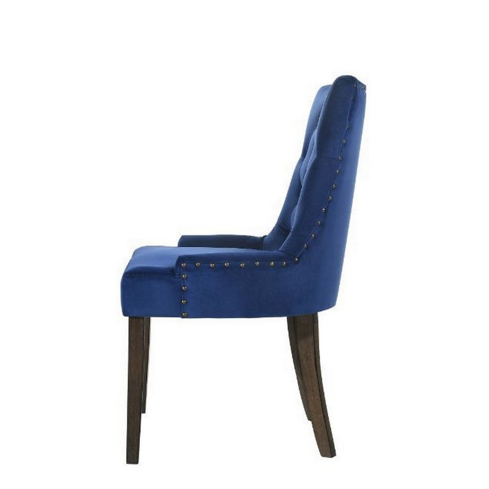 Esme 24 Inch Solid Wood Dining Chair Velvet Tufted Set of 2 Dark Blue By Casagear Home BM280324