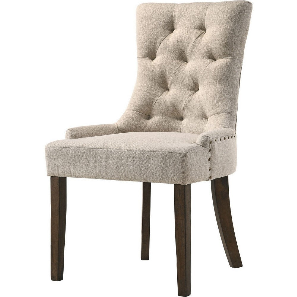Esme 24 Inch Solid Wood Dining Chair, Fabric, Tufted, Set of 2, Beige By Casagear Home