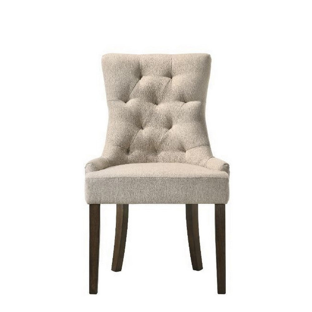 Esme 24 Inch Solid Wood Dining Chair Fabric Tufted Set of 2 Beige By Casagear Home BM280326