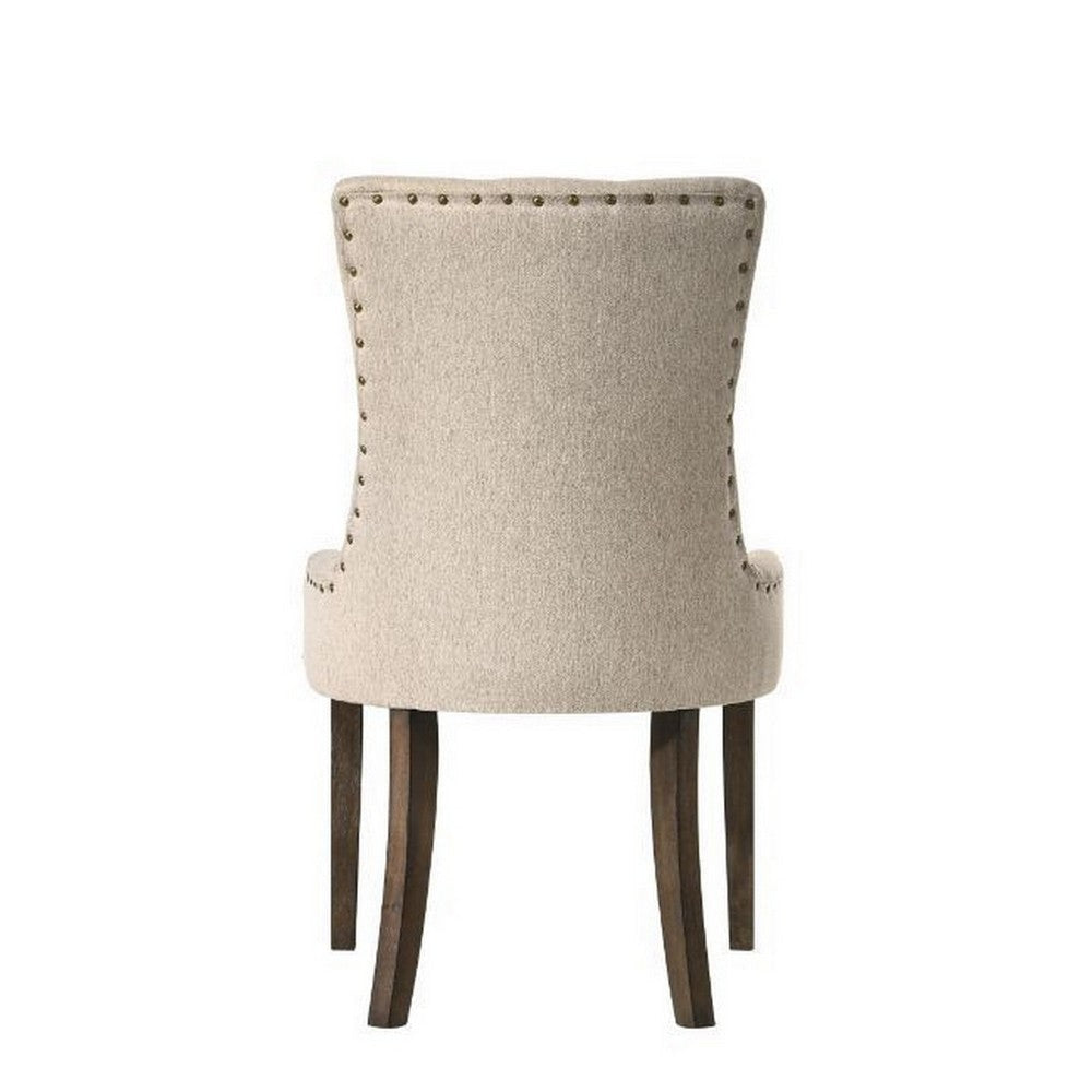 Esme 24 Inch Solid Wood Dining Chair Fabric Tufted Set of 2 Beige By Casagear Home BM280326