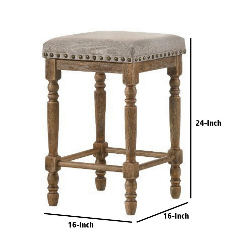 24 Inch Classic Wood Counter Height Stool Upholstered Set of 2 Gray By Casagear Home BM280327