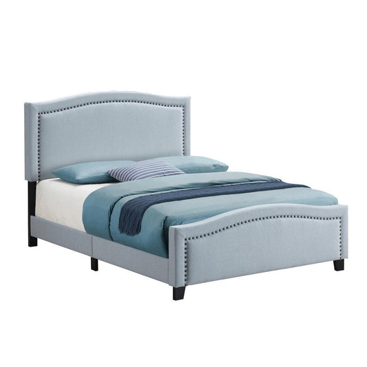Alex King Size Bed, Slate Blue Fabric Upholstered, Nailhead Trim By Casagear Home
