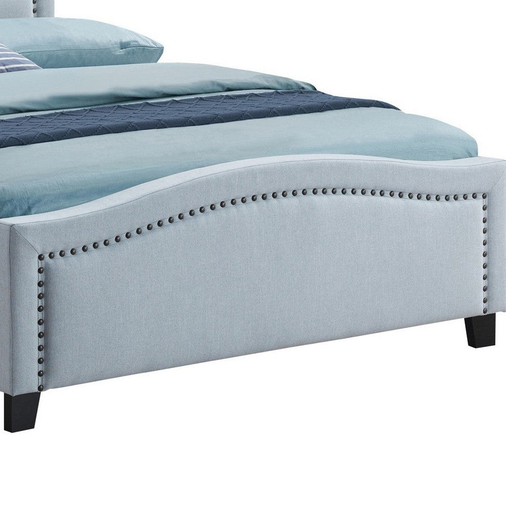 Alex Full Size Bed Slate Blue Fabric Upholstered Nailhead Trim By Casagear Home BM280332
