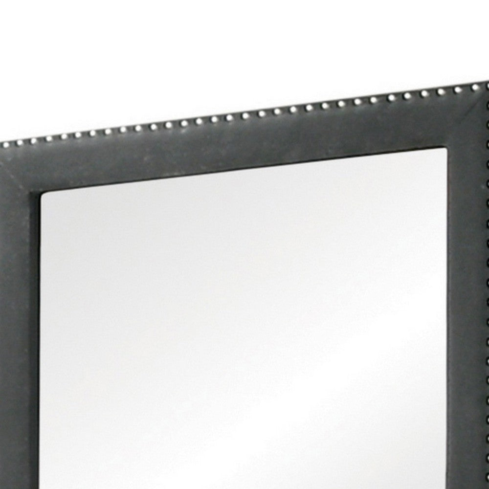 Cale 40 Inch Modern Portrait Mirror Velvet Upholstery Nailhead Trim Gray By Casagear Home BM280340