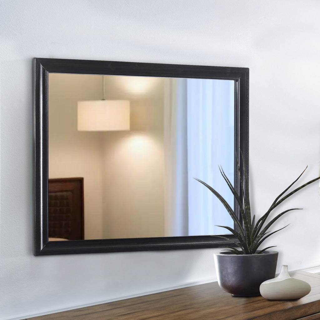 47 Inch Wood Mirror, Landscape Frame, Classic, Black By Casagear Home