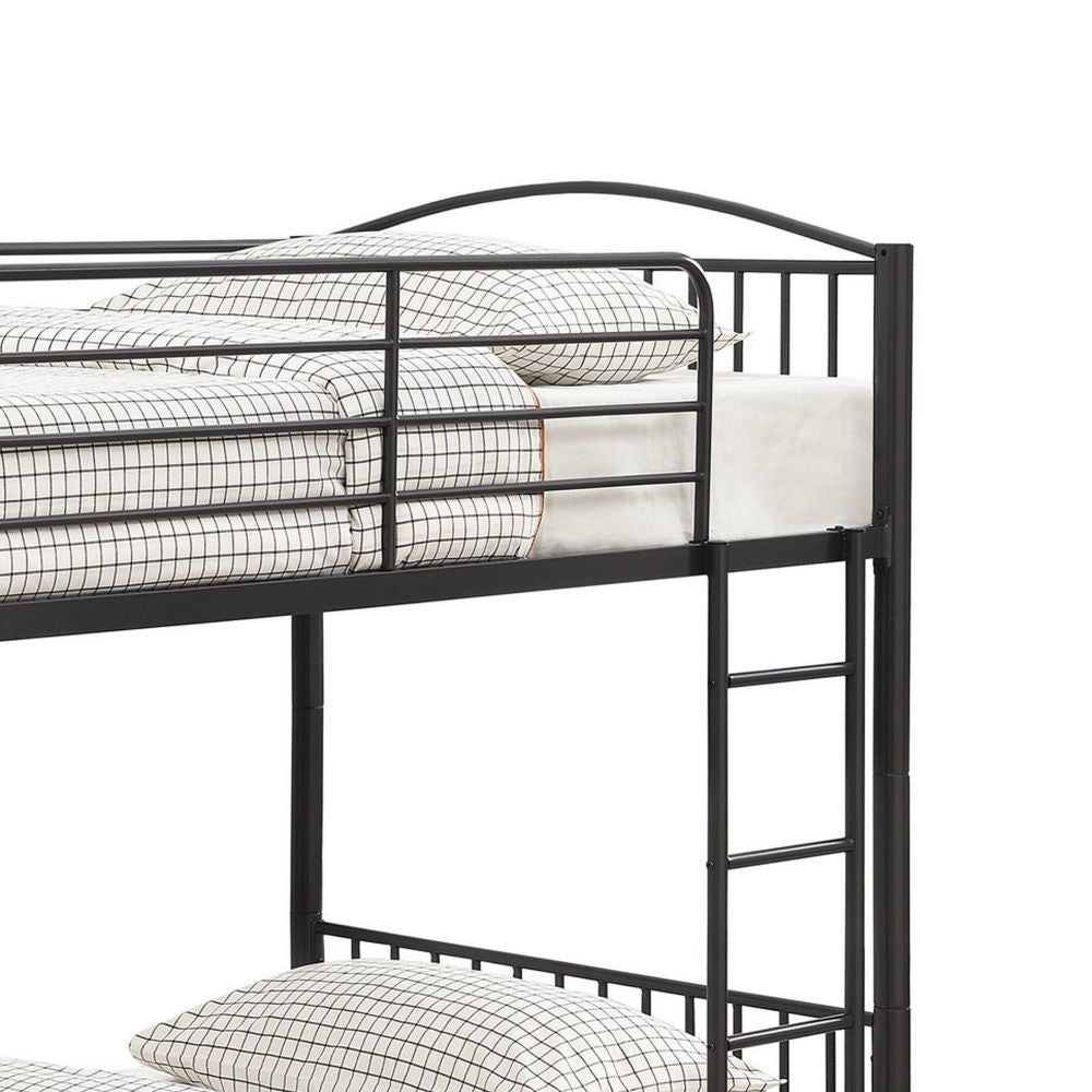 Demi 79 Inch Metal Twin Bunk Bed Curved Headboard Slatted Dark Black By Casagear Home BM280350
