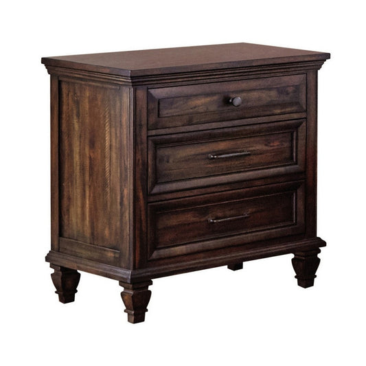 Oxy 30 Inch European Classic Nightstand, 3 Drawers, USB Ports, Wood, Brown By Casagear Home