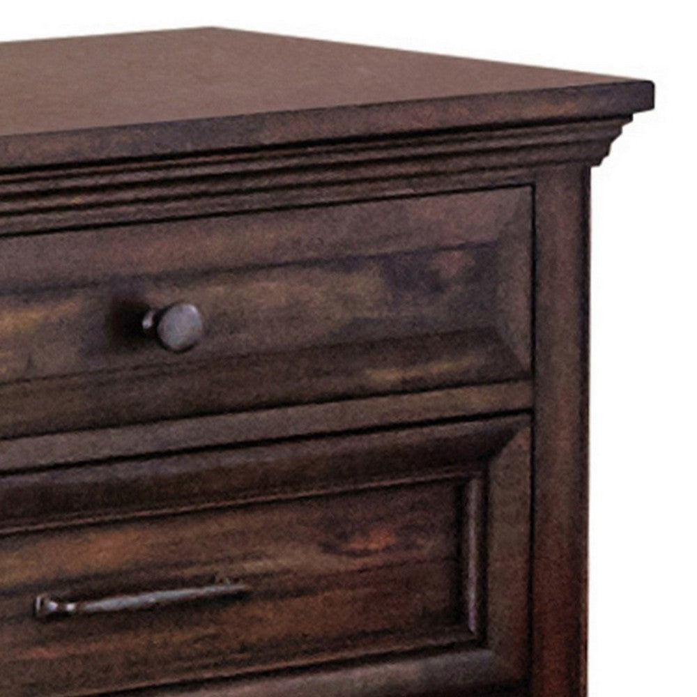 Oxy 30 Inch European Classic Nightstand 3 Drawers USB Ports Wood Brown By Casagear Home BM280360