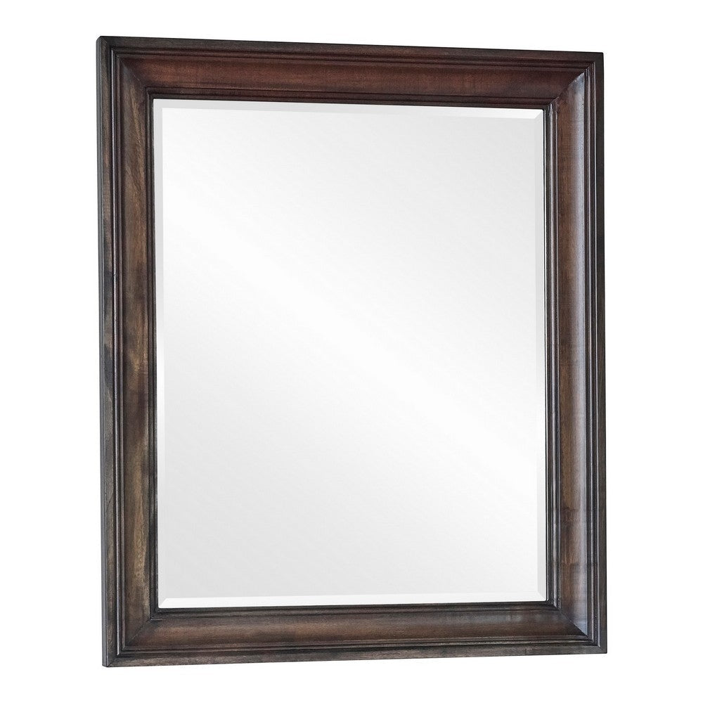 Oxy 38 Inch Classic Rectangular Portrait Mirror with Wood Frame, Brown By Casagear Home