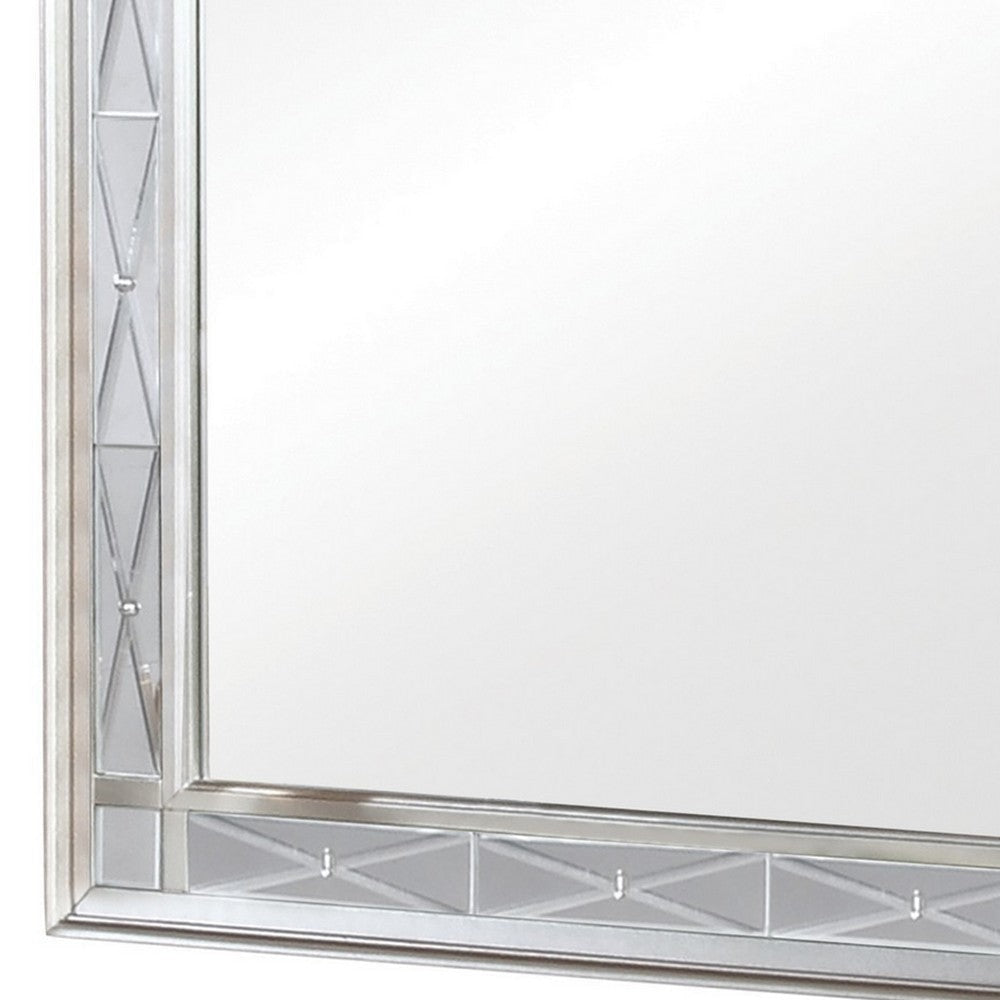 41 Inch Vanity Mirror Etched Glass Trim Wood Frame Metallic Silver By Casagear Home BM280365
