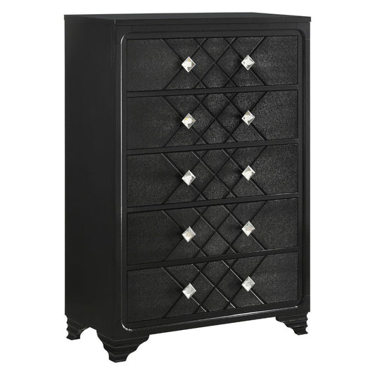 Vini 52 Inch Modern Glam Tall Dresser Chest, 5 Drawers Diamond Knobs, Black By Casagear Home