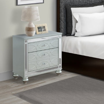 Gina Nightstand | 29" | Round Crystal Knobs | USB Ports | Silver