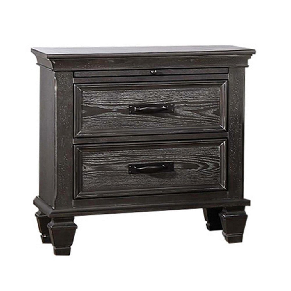 Eli 28 Inch Classic Nightstand, 2 Drawers, Bar Handles, Weathered Brown By Casagear Home