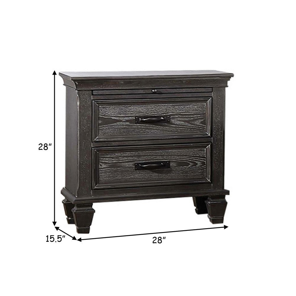 Eli 28 Inch Classic Nightstand 2 Drawers Bar Handles Weathered Brown By Casagear Home BM280373
