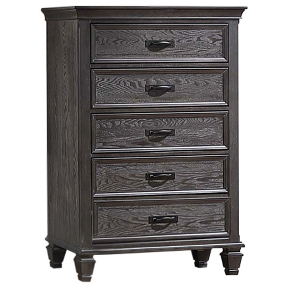 Eli 52 Inch Tall Dresser Chest, 5 Drawers, Bar Handles, Weathered Brown By Casagear Home