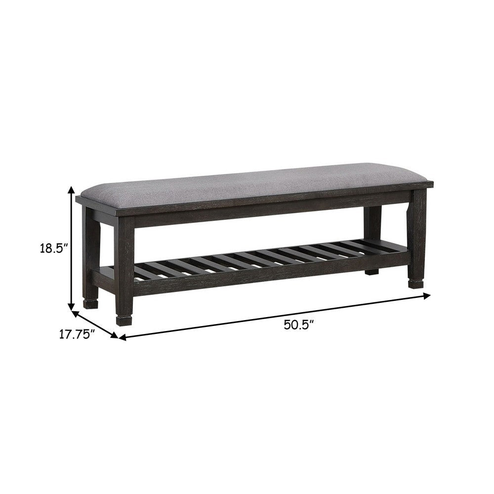 Eli 51 Inch Modern Dressing Bench Cushioned Linen Seat 1 Shelf Gray By Casagear Home BM280378
