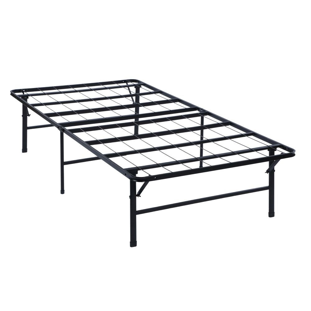 Adel Twin Size Low Profile Bed, Foldable Metal Frame, Black By Casagear Home
