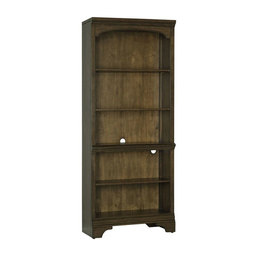 Tia 78 Inch 5 Tier Rubberwood Bookcase, 3 Adjustable Shelves, Oak Brown By Casagear Home