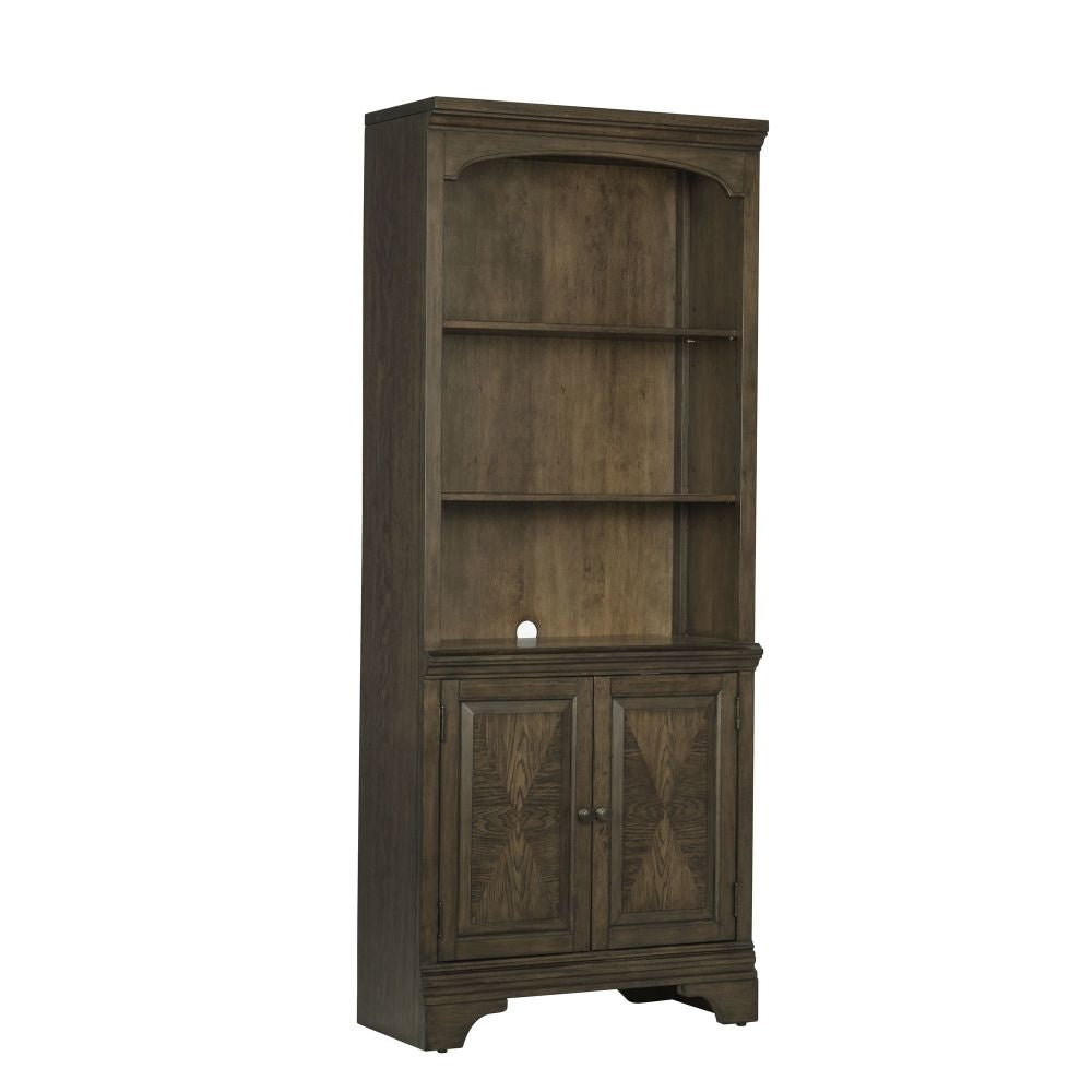 Tia 78 Inch Classic 3 Tier Rubberwood Bookcase, 2 Door Cabinet, Oak Brown By Casagear Home