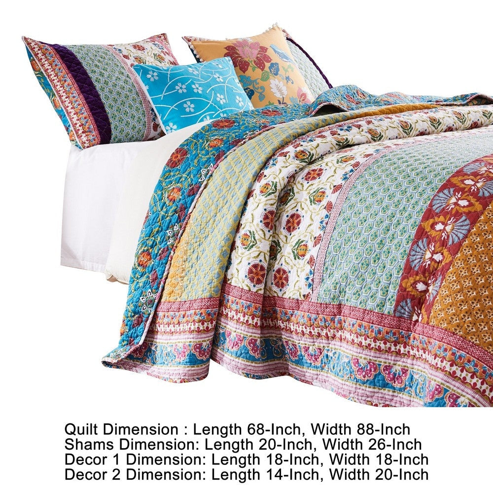 Sama 4 Piece Reversible Twin Quilt Set Floral Print Patterns Multicolor By Casagear Home BM280414