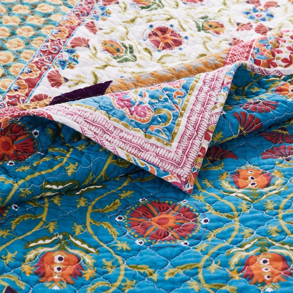 Sama 5 Piece Reversible King Quilt Set Floral Print Patterns Multicolor By Casagear Home BM280416
