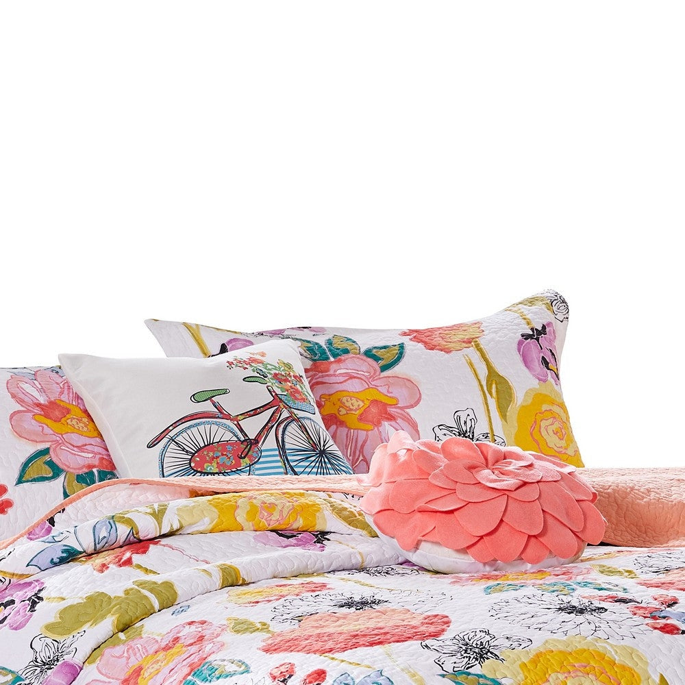 Mavi 4 Piece Reversible Twin Quilt Set Spring Floral Print Multicolor By Casagear Home BM280417